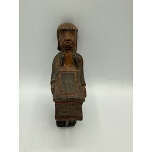 Vintage Hand Carved Wooden Figure Organ Grinder Man Wales Folk Art 8.5”